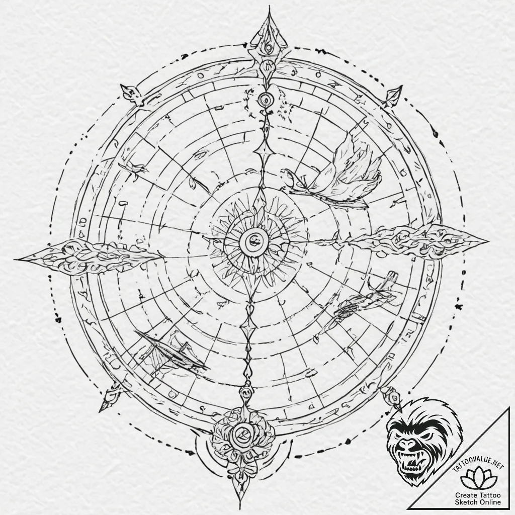 Tattoo sketch, quill-written destiny map, a p... - tattoo sketch (№1752373014_0, 13.07.2025 02:16) — tattoovalue.net