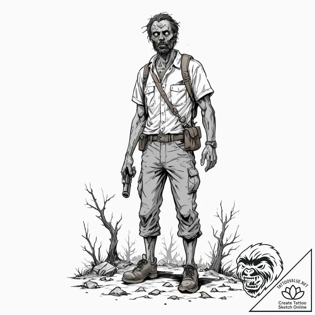 Tattoo sketch, zombie apocalypse survivor, di... - tattoo sketch (№1752373350_0, 13.07.2025 02:22) — tattoovalue.net