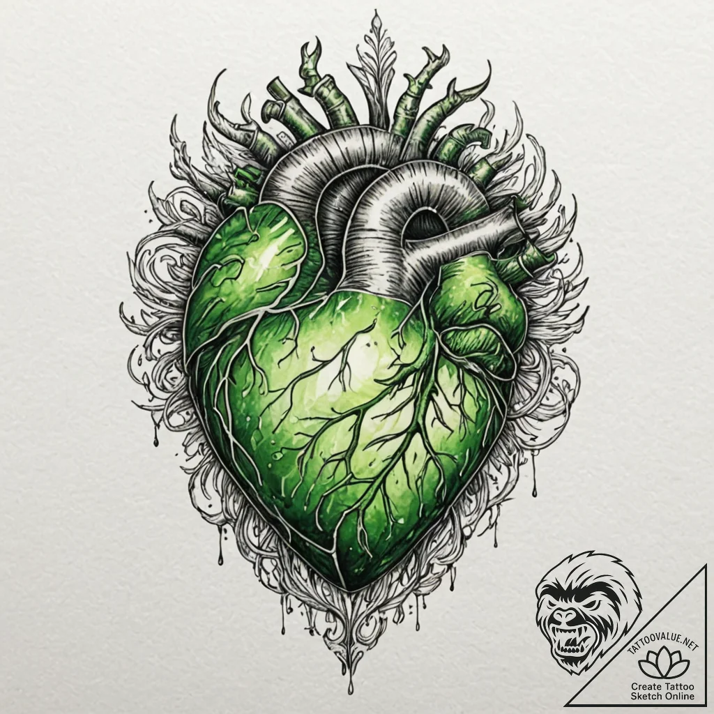 Tattoo sketch, kryptonite heart, a stylized h... - tattoo sketch (№1752373760_0, 13.07.2025 02:29) — tattoovalue.net