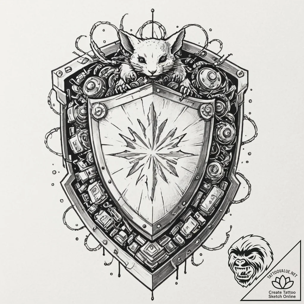 Tattoo sketch, keyboard warrior's crest, a sh... - tattoo sketch (№1752374266_0, 13.07.2025 02:37) — tattoovalue.net