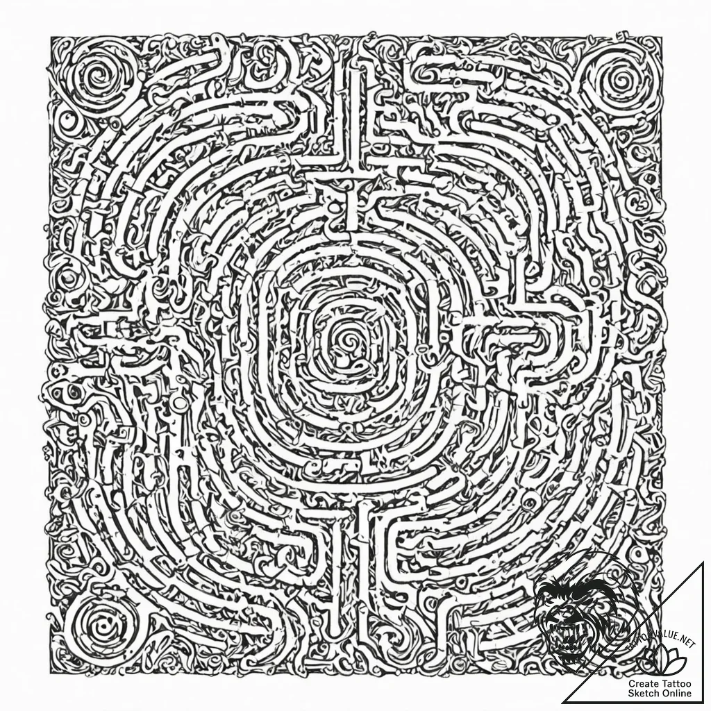 Tattoo sketch, circuit board labyrinth: a det... - tattoo sketch (№1752374351_0, 13.07.2025 02:39) — tattoovalue.net