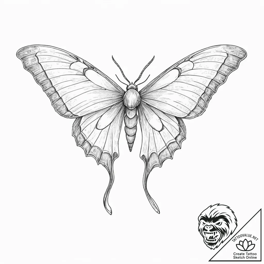 Tattoo sketch, luna moth, data pattern wings,... - tattoo sketch (№1752374689_0, 13.07.2025 02:44) — tattoovalue.net