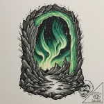 Tattoo sketch, mystical gateway, northern lig… – tattoo sketch (№1752374858_0, 13.07.2025 02:47) — tattoovalue.net