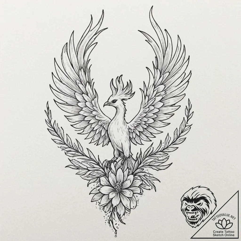 Tattoo sketch, xerophyte phoenix, a phoenix,... - tattoo sketch (№1752375027_0, 13.07.2025 02:50) — tattoovalue.net
