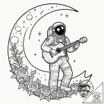 Tattoo sketch, astronaut playing an acoustic… – tattoo sketch (№1752375280_0, 13.07.2025 02:54) — tattoovalue.net
