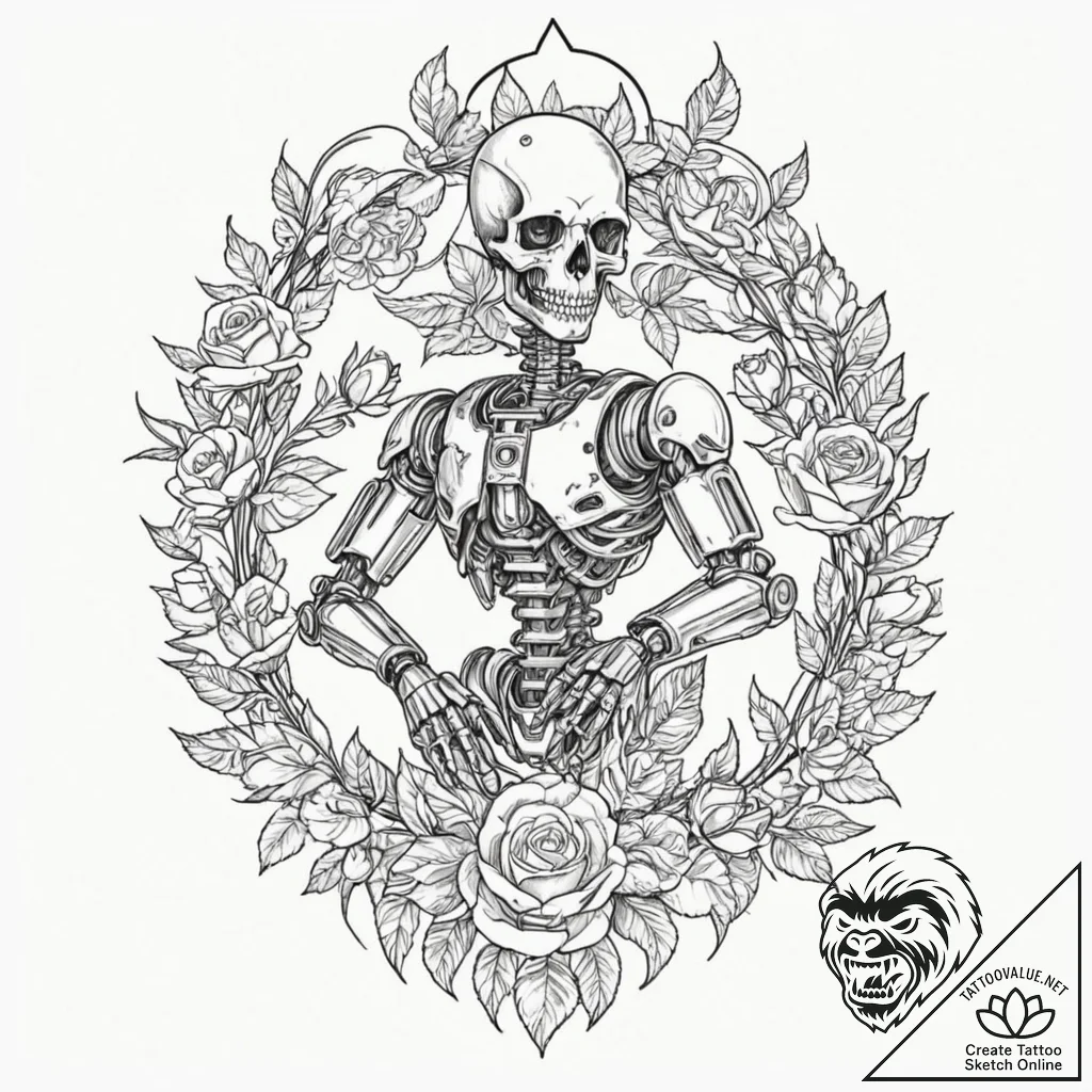 Tattoo sketch, cyber-gardener: a figure with... - tattoo sketch (№1752375535_0, 13.07.2025 02:58) — tattoovalue.net