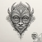 Tattoo sketch, tribal mask, holographic eyes,… – tattoo sketch (№1752376043_0, 13.07.2025 03:07) — tattoovalue.net