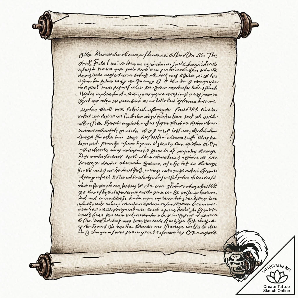 Tattoo sketch, legacy code scroll, an ancient... - tattoo sketch (№1752376464_0, 13.07.2025 03:14) — tattoovalue.net
