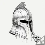 Tattoo sketch, warrior’s helmet, digital scar… – tattoo sketch (№1752376549_0, 13.07.2025 03:15) — tattoovalue.net