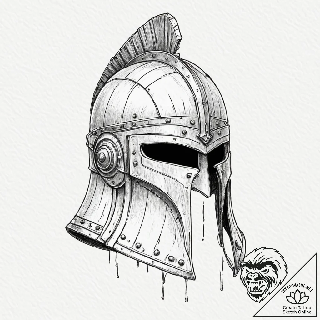 Tattoo sketch, warrior's helmet, digital scar... - tattoo sketch (№1752376549_0, 13.07.2025 03:15) — tattoovalue.net
