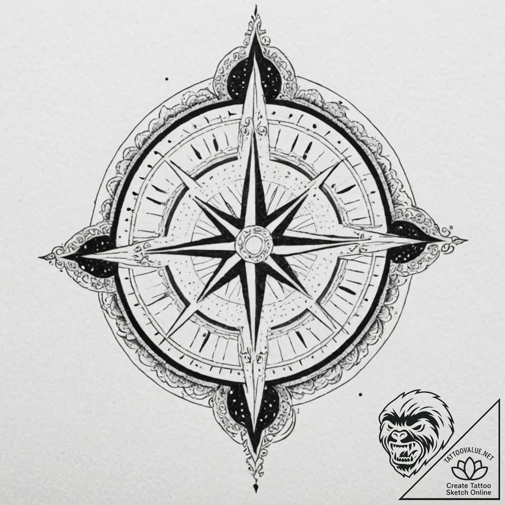 Tattoo sketch, galactic compass rose, a tradi... - tattoo sketch (№1752376719_0, 13.07.2025 03:18) — tattoovalue.net