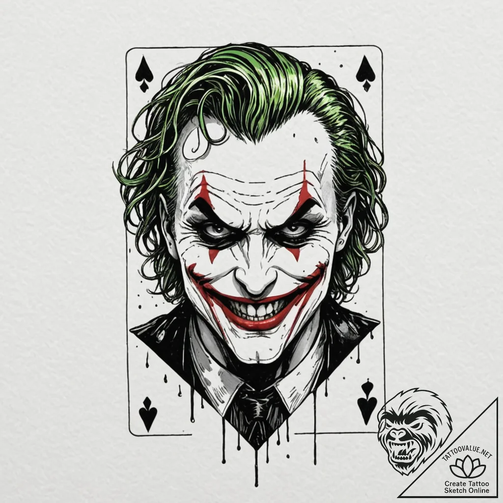 Tattoo sketch, joker card, cyberpunk grin, a... - tattoo sketch (№1752376804_0, 13.07.2025 03:20) — tattoovalue.net