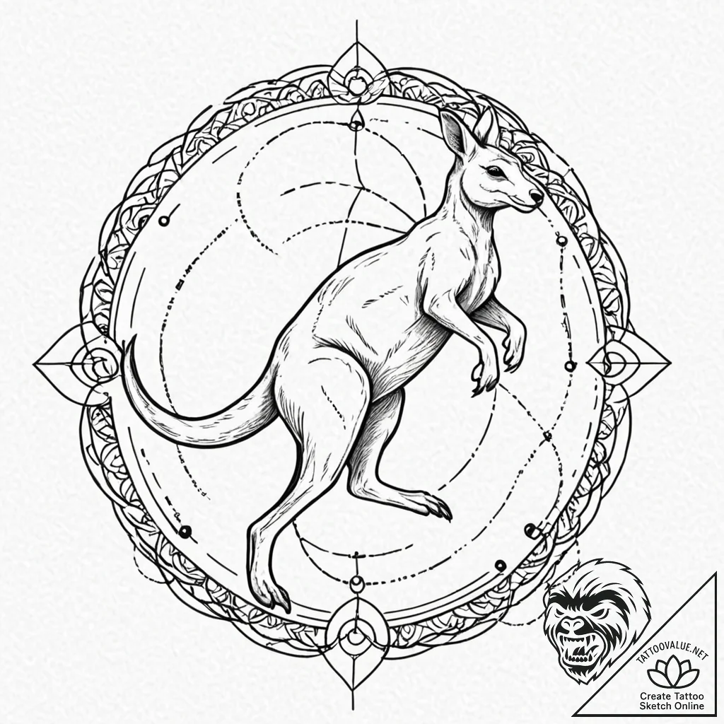 Tattoo sketch, kangaroo of quantum leaps, a p... - tattoo sketch (№1752376887_0, 13.07.2025 03:21) — tattoovalue.net
