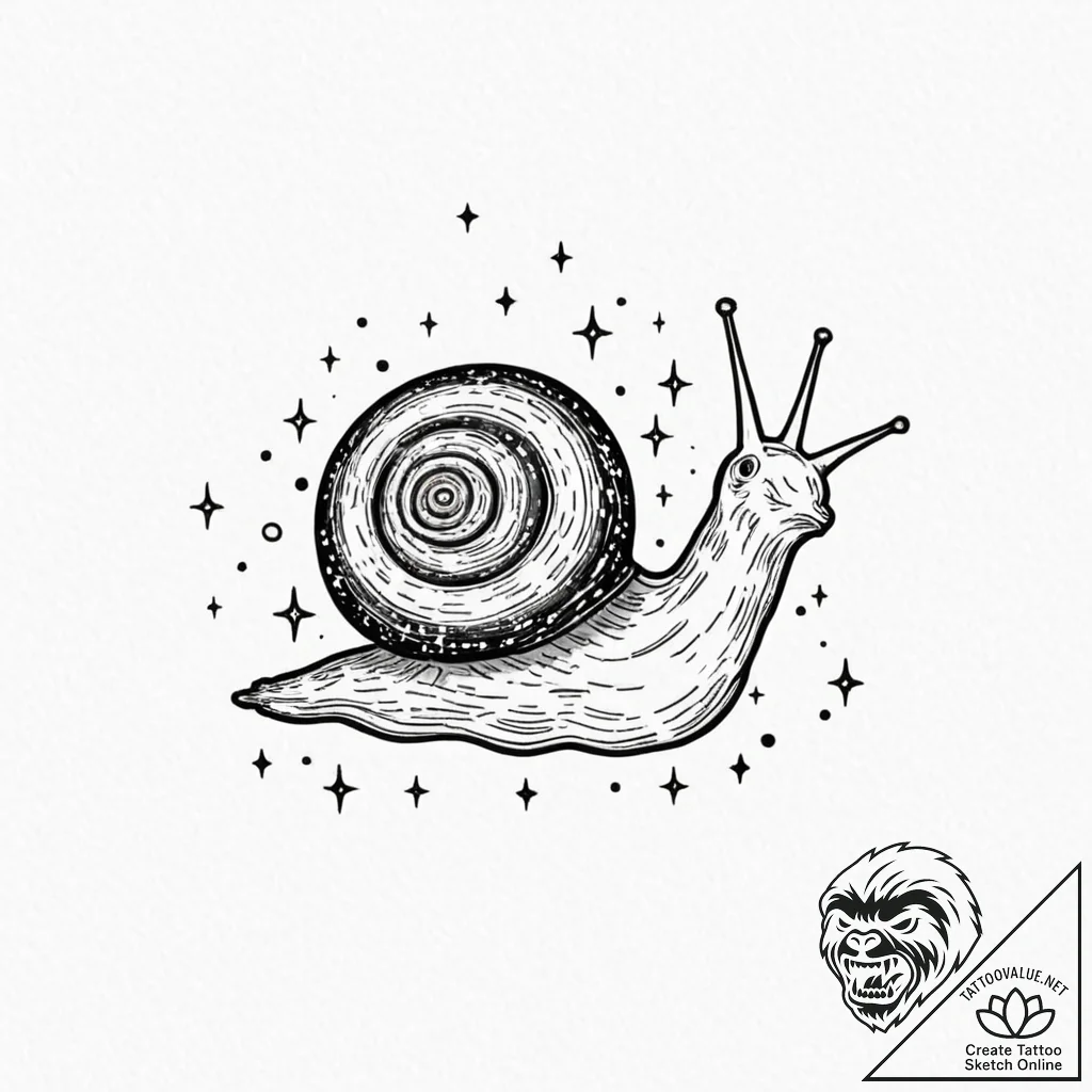 Tattoo sketch, celestial snail: a tiny snail... - tattoo sketch (№1752377395_0, 13.07.2025 03:29) — tattoovalue.net