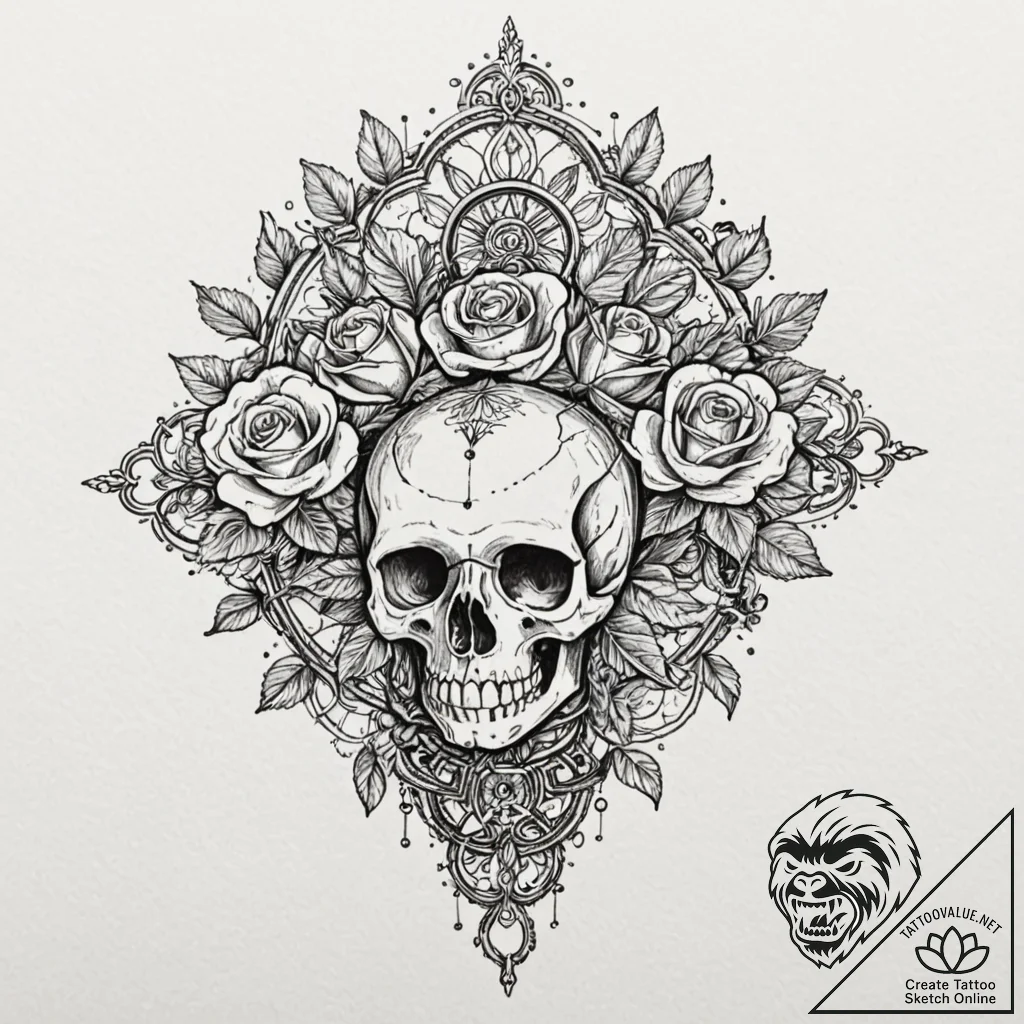 Tattoo sketch, whimsical clockwork bloom, a m... - tattoo sketch (№1752377479_0, 13.07.2025 03:31) — tattoovalue.net
