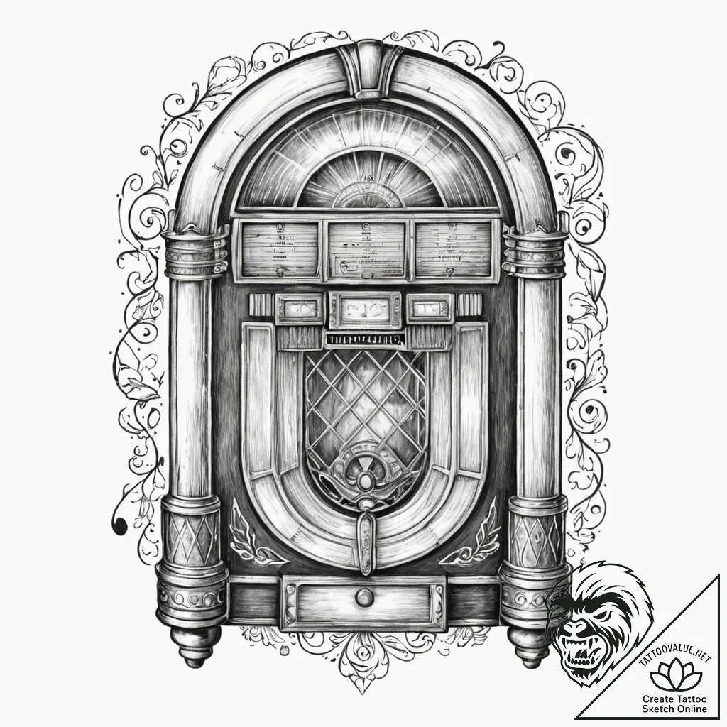 Tattoo sketch, jukebox of epochs, a classic v... - tattoo sketch (№1752377564_0, 13.07.2025 03:32) — tattoovalue.net