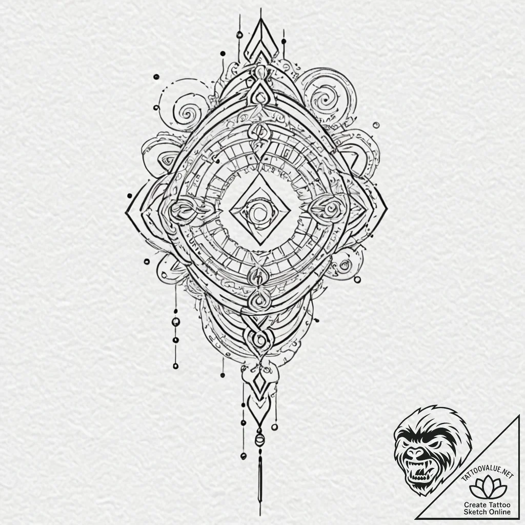 Tattoo sketch, ethereal encryption key, a flo... - tattoo sketch (№1752377902_0, 13.07.2025 03:38) — tattoovalue.net