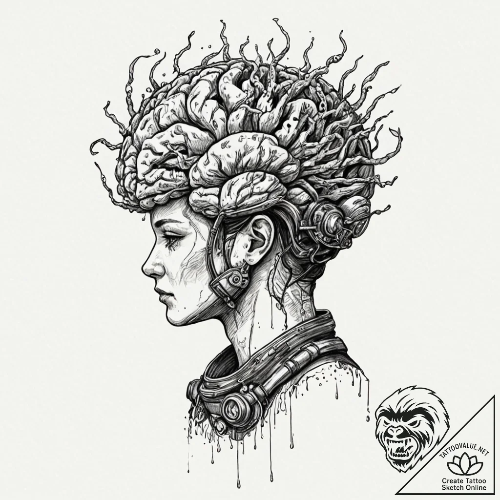 Tattoo sketch, deep thought diver, a figure i... - tattoo sketch (№1752378495_0, 13.07.2025 03:48) — tattoovalue.net