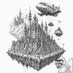 Tattoo sketch, flying fortress of dreams, a m… – tattoo sketch (№1752378836_0, 13.07.2025 03:53) — tattoovalue.net