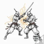 Tattoo sketch, dueling digital samurai, two s… – tattoo sketch (№1752378921_0, 13.07.2025 03:55) — tattoovalue.net
