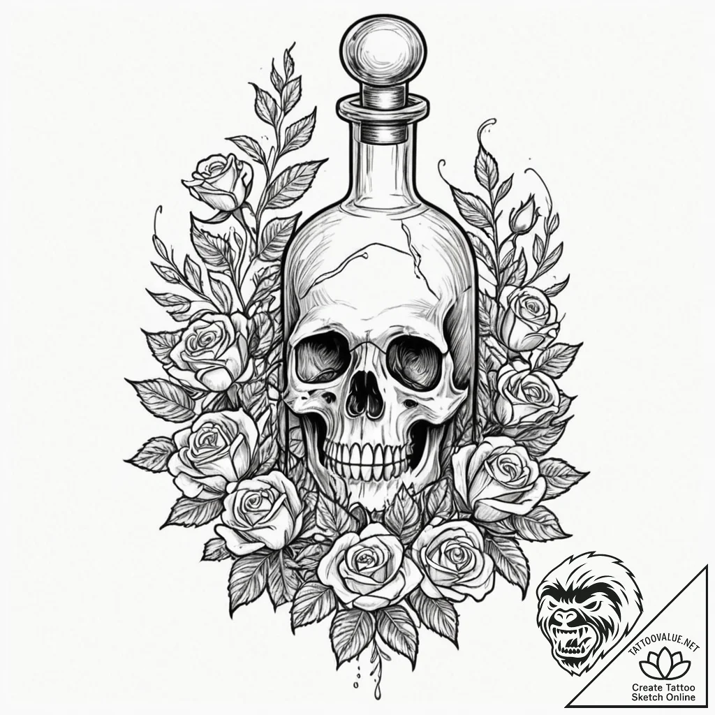 Tattoo sketch, an apothecary bottle containin... - tattoo sketch (№1752379177_0, 13.07.2025 03:59) — tattoovalue.net