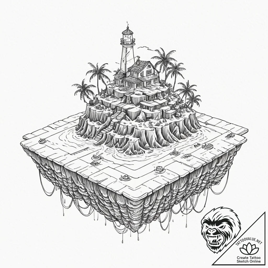 Tattoo sketch, drifting data island, a small,... - tattoo sketch (№1752379513_0, 13.07.2025 04:05) — tattoovalue.net