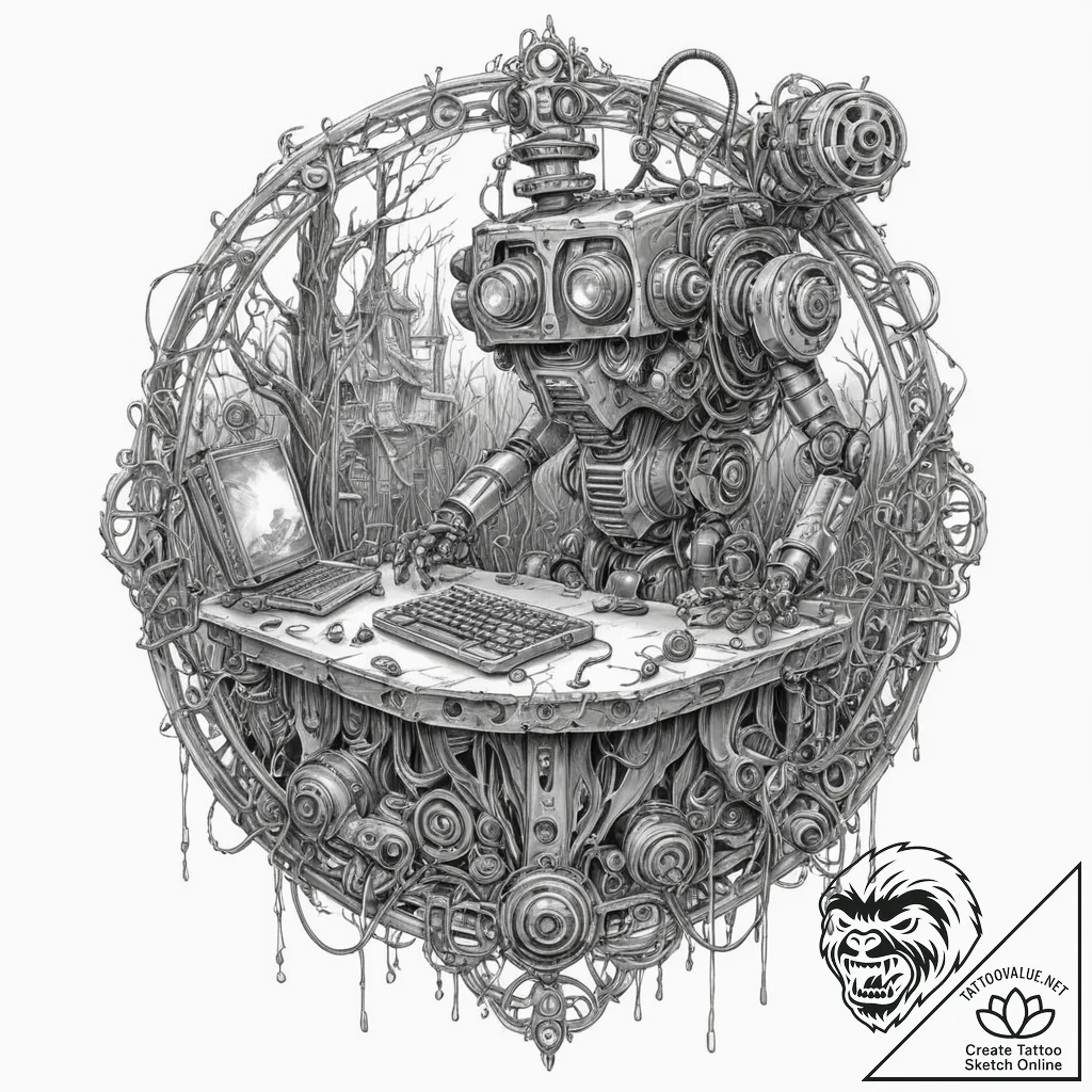 Tattoo sketch, scavenger bot's sanctuary, a c... - tattoo sketch (№1752380191_0, 13.07.2025 04:16) — tattoovalue.net