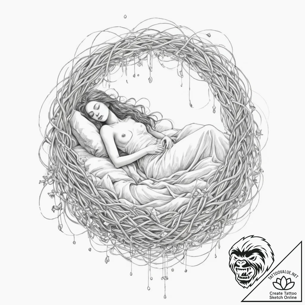 Tattoo sketch, oneiroi dream weave, a sleepin... - tattoo sketch (№1752380361_0, 13.07.2025 04:19) — tattoovalue.net