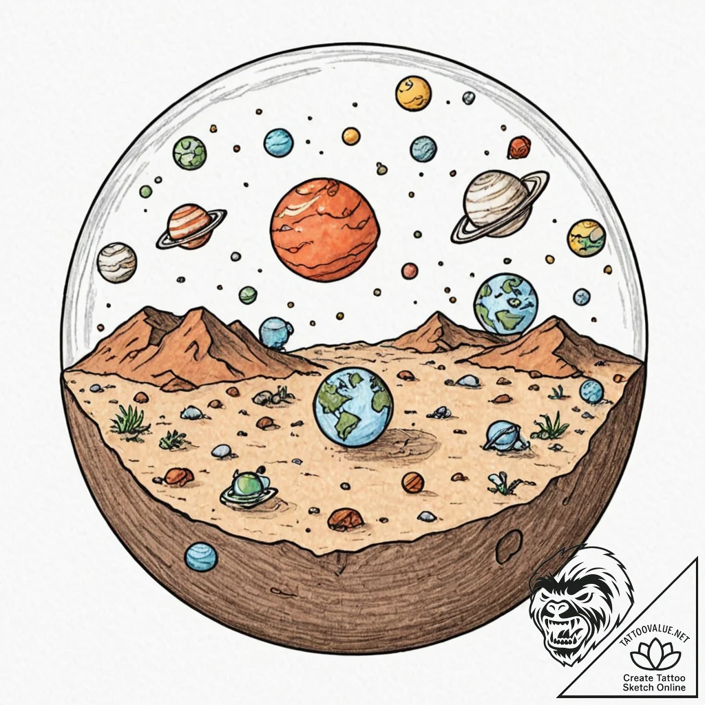 Tattoo sketch, planetary playground ball, a g... - tattoo sketch (№1752380443_0, 13.07.2025 04:20) — tattoovalue.net