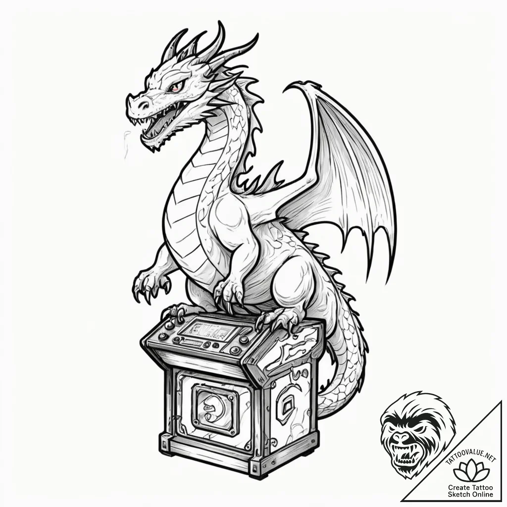 Tattoo sketch, nostalgic arcade pixel dragon,... - tattoo sketch (№1752380614_0, 13.07.2025 04:23) — tattoovalue.net