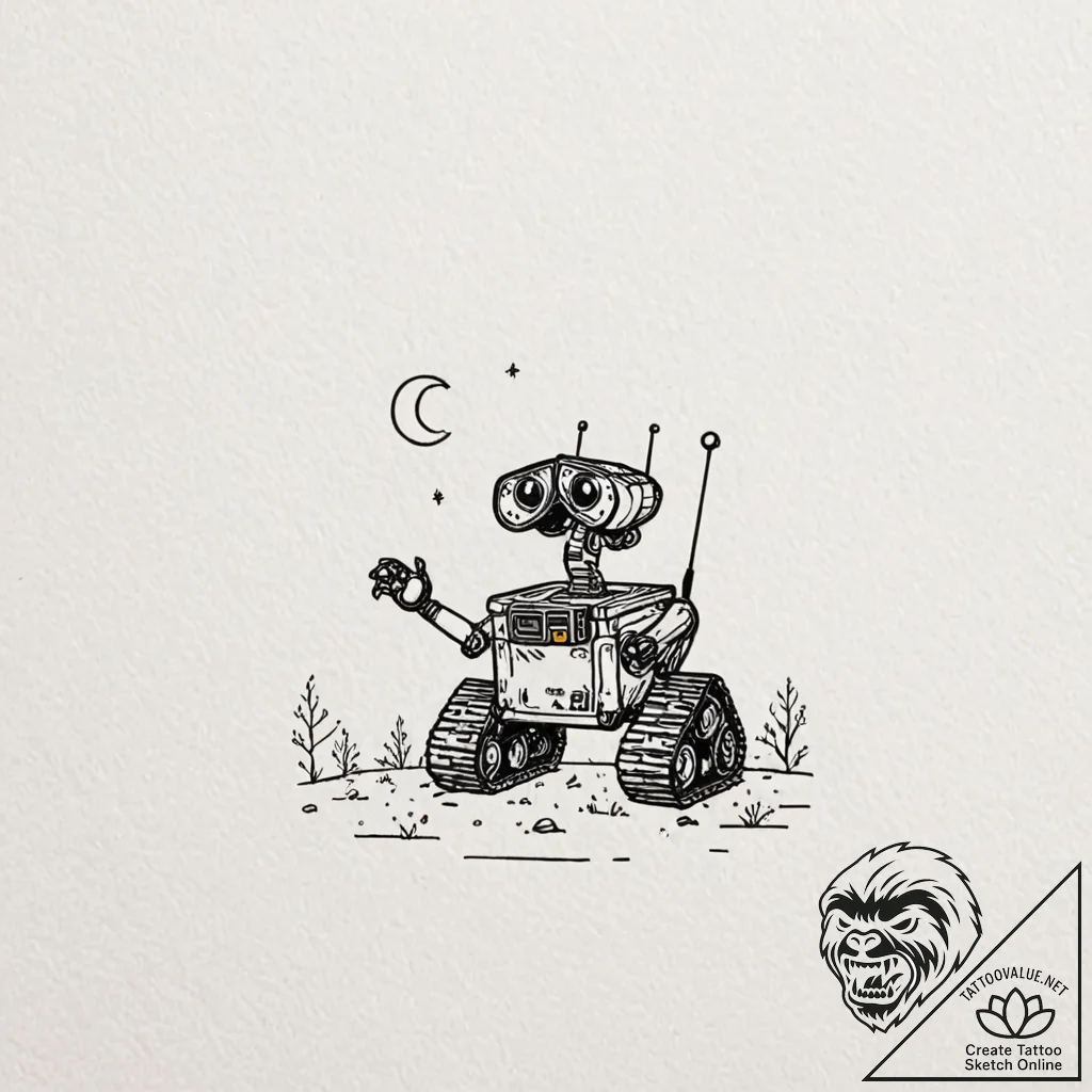 Tattoo sketch, moon-powered robot, a small, c... - tattoo sketch (№1752381121_0, 13.07.2025 04:32) — tattoovalue.net