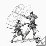 Tattoo sketch, dueling digital samurai, two s… – tattoo sketch (№1752381291_0, 13.07.2025 04:34) — tattoovalue.net