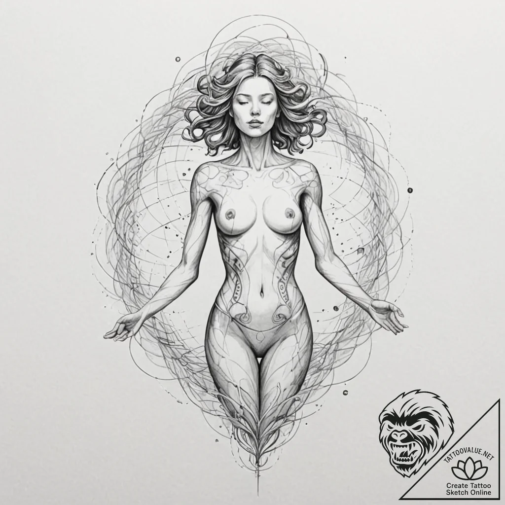 Tattoo sketch, human spirit, digital aura, a... - tattoo sketch (№1752381376_0, 13.07.2025 04:36) — tattoovalue.net