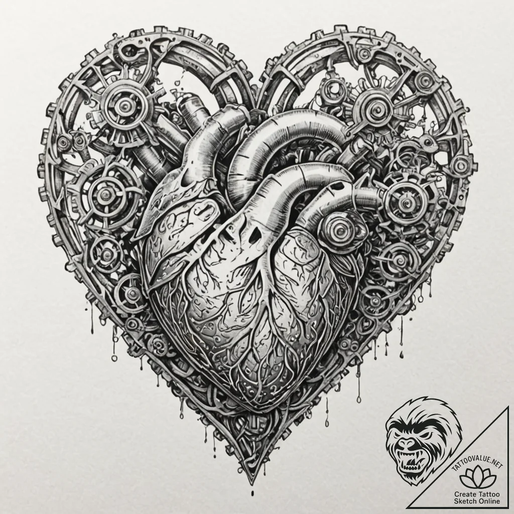 Tattoo sketch, perpetual motion heart (mechan... - tattoo sketch (№1752382057_0, 13.07.2025 04:47) — tattoovalue.net