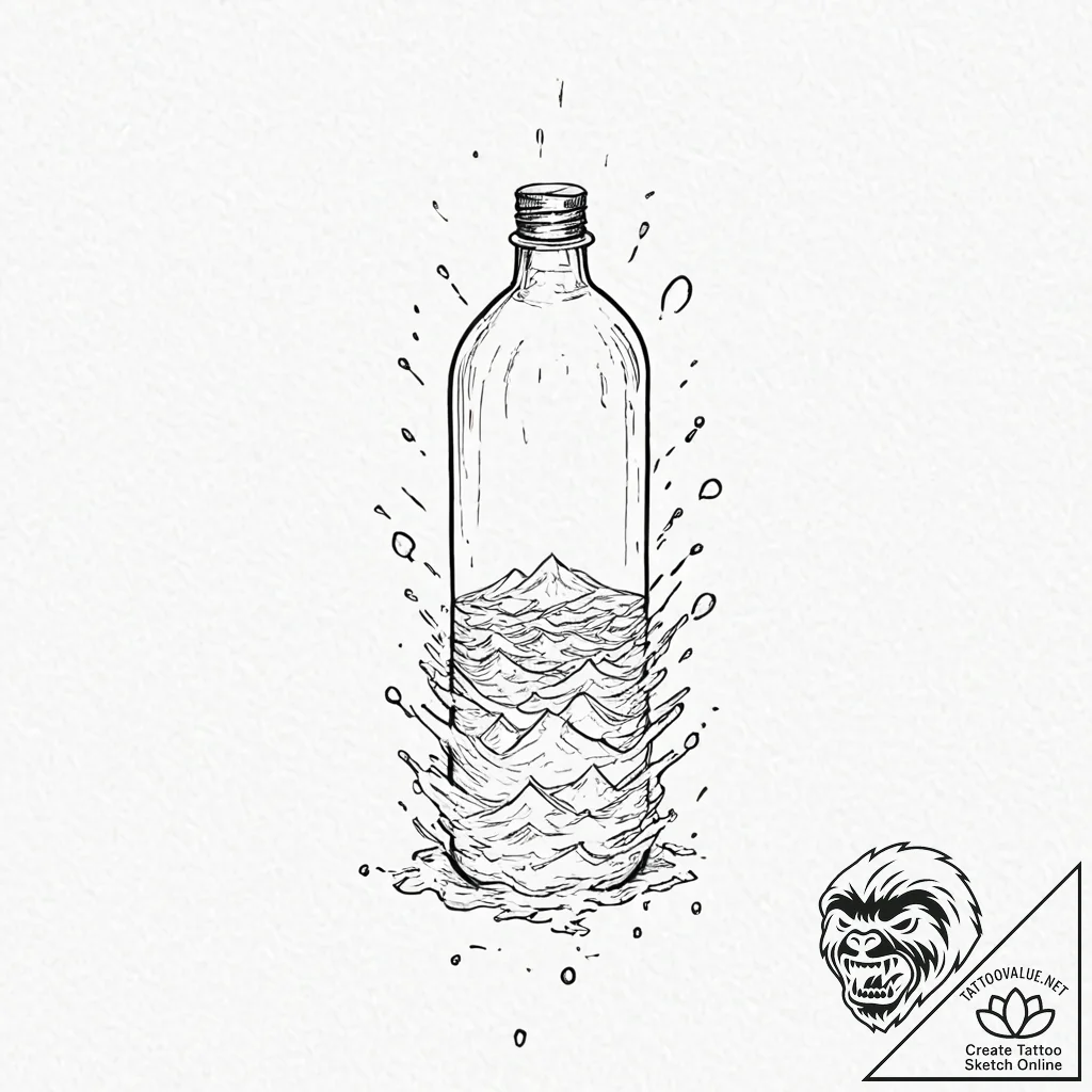 Tattoo sketch, bottled message floating in a... - tattoo sketch (№1752382822_0, 13.07.2025 05:00) — tattoovalue.net