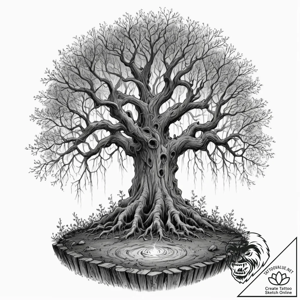 Tattoo sketch, twilight portal in a tree, an... - tattoo sketch (№1752382907_0, 13.07.2025 05:01) — tattoovalue.net