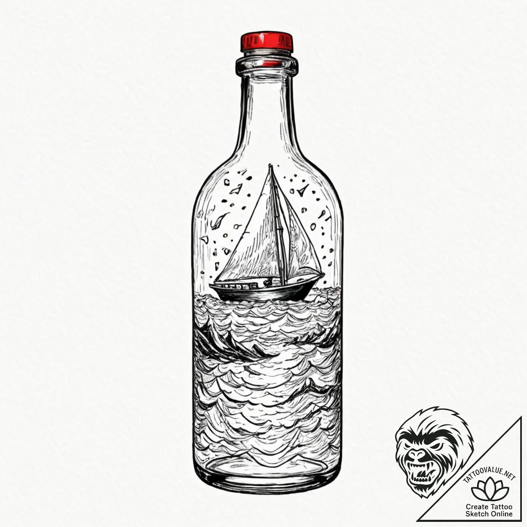 Tattoo sketch, yacht in a bottle, digital sea... - tattoo sketch (№1752383164_0, 13.07.2025 05:06) — tattoovalue.net