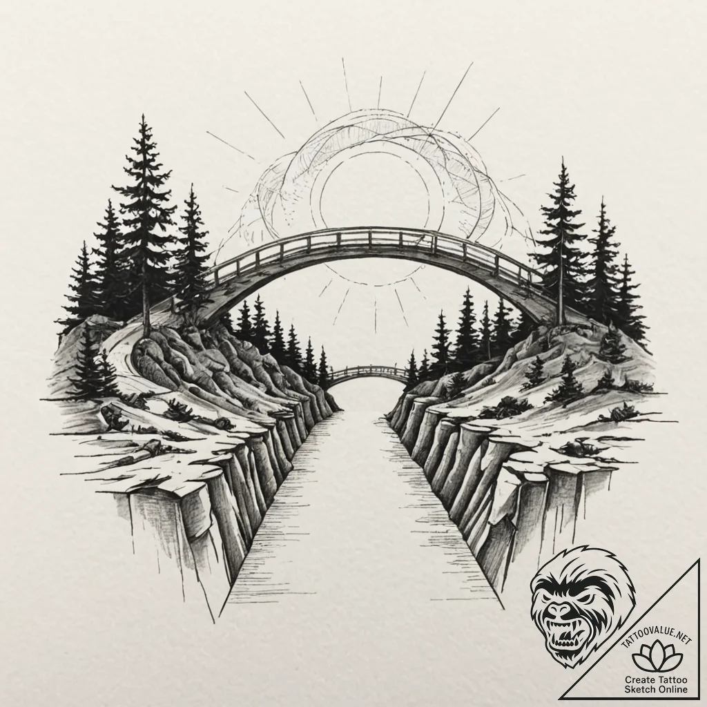 Tattoo sketch, living bridge of light, a grac... - tattoo sketch (№1752383249_0, 13.07.2025 05:07) — tattoovalue.net