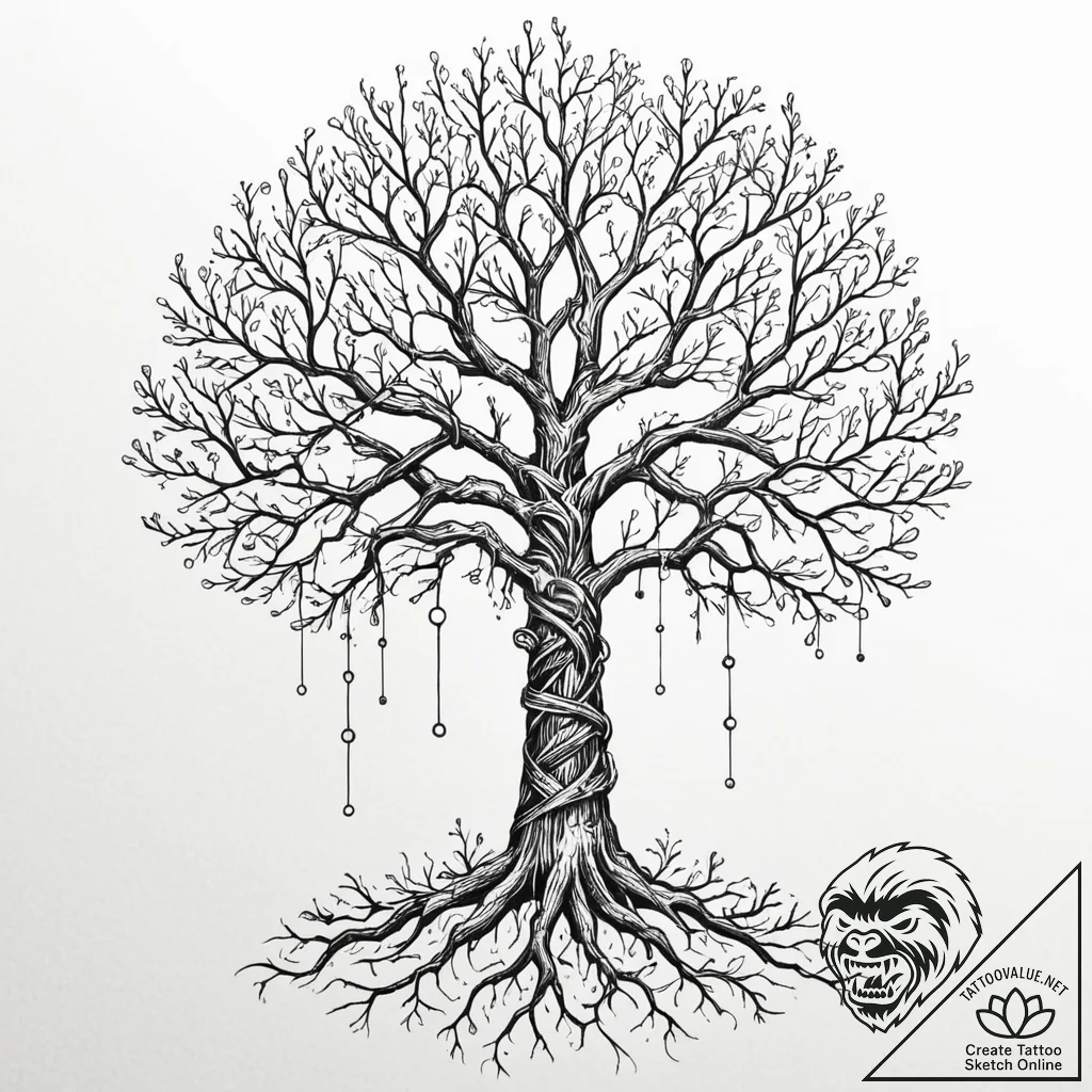 Tattoo sketch, regenerative circuit tree, a s... - tattoo sketch (№1752383334_0, 13.07.2025 05:08) — tattoovalue.net