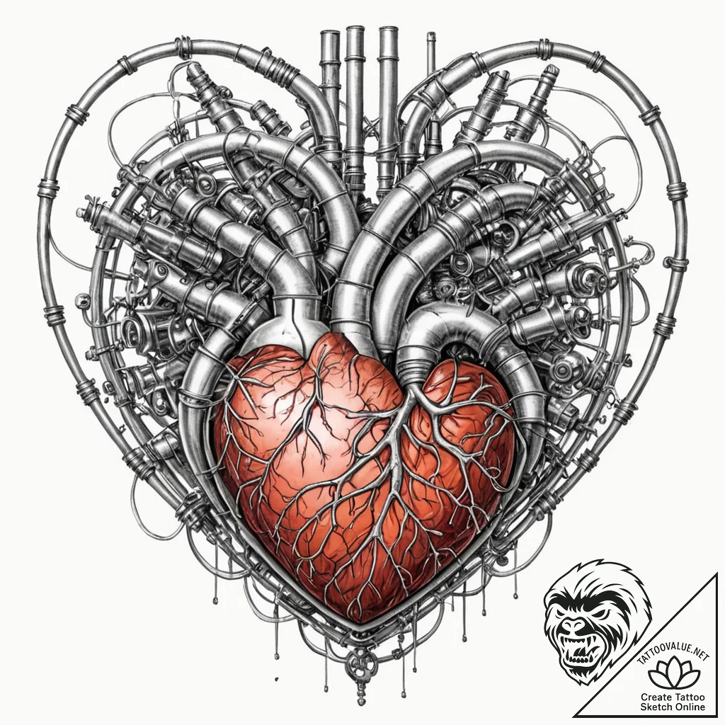 Tattoo sketch, fusion reactor heart, a styliz... - tattoo sketch (№1752383845_0, 13.07.2025 05:17) — tattoovalue.net