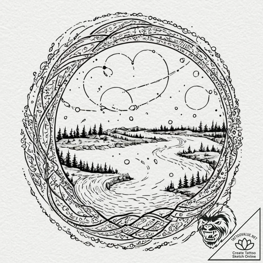 Tattoo sketch, winding waterway of wisdom (da... - tattoo sketch (№1752384272_0, 13.07.2025 05:24) — tattoovalue.net