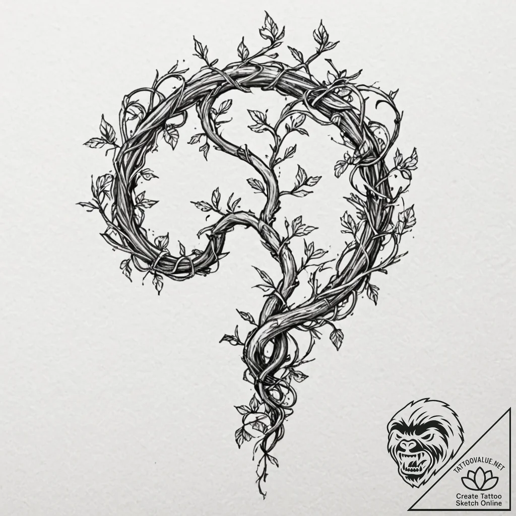 Tattoo sketch, vine of vitality, data sap, a... - tattoo sketch (№1752384700_0, 13.07.2025 05:31) — tattoovalue.net