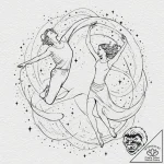 Tattoo sketch, joyful cosmic dance, two styli… – tattoo sketch (№1752385126_0, 13.07.2025 05:38) — tattoovalue.net