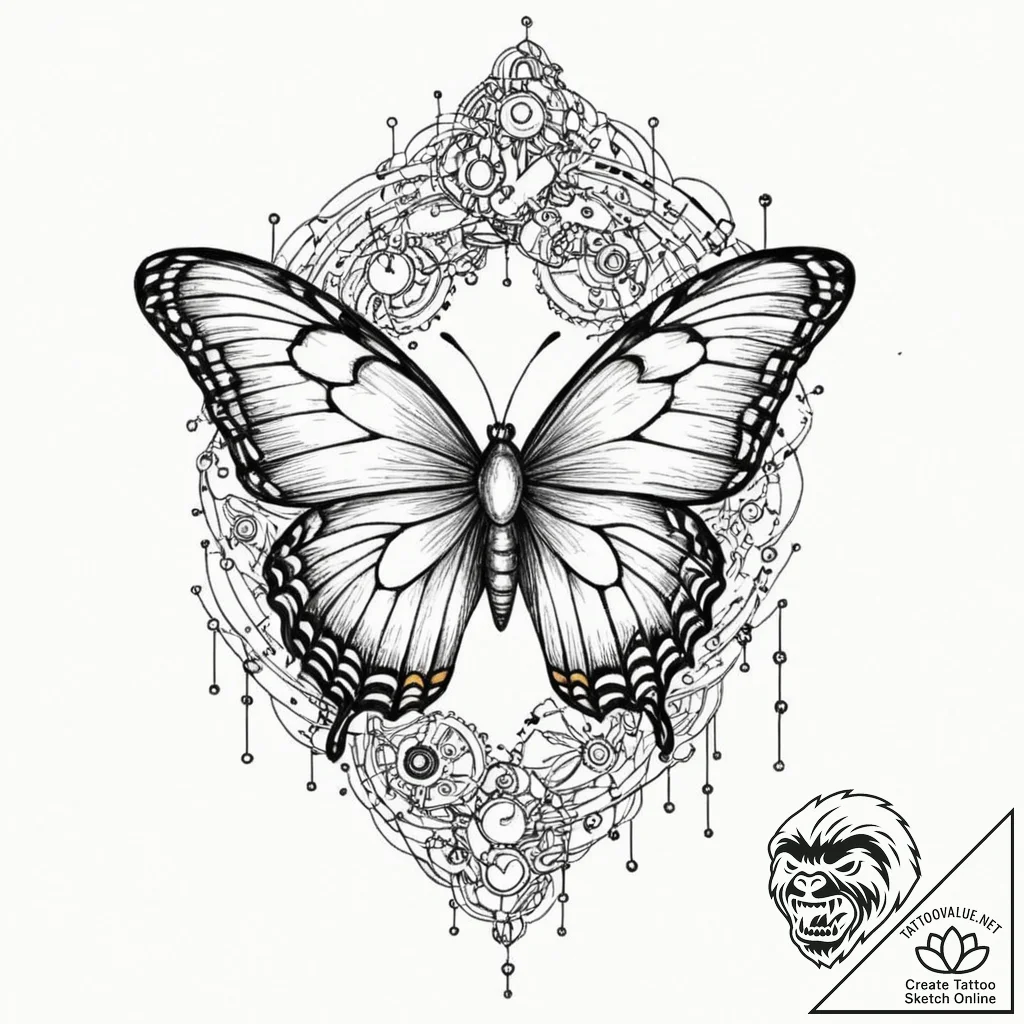 Tattoo sketch, butterfly emerging from a chry... - tattoo sketch (№1752385211_0, 13.07.2025 05:40) — tattoovalue.net
