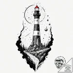 Tattoo sketch, deep space lighthouse, a tall,… – tattoo sketch (№1752385640_0, 13.07.2025 05:47) — tattoovalue.net