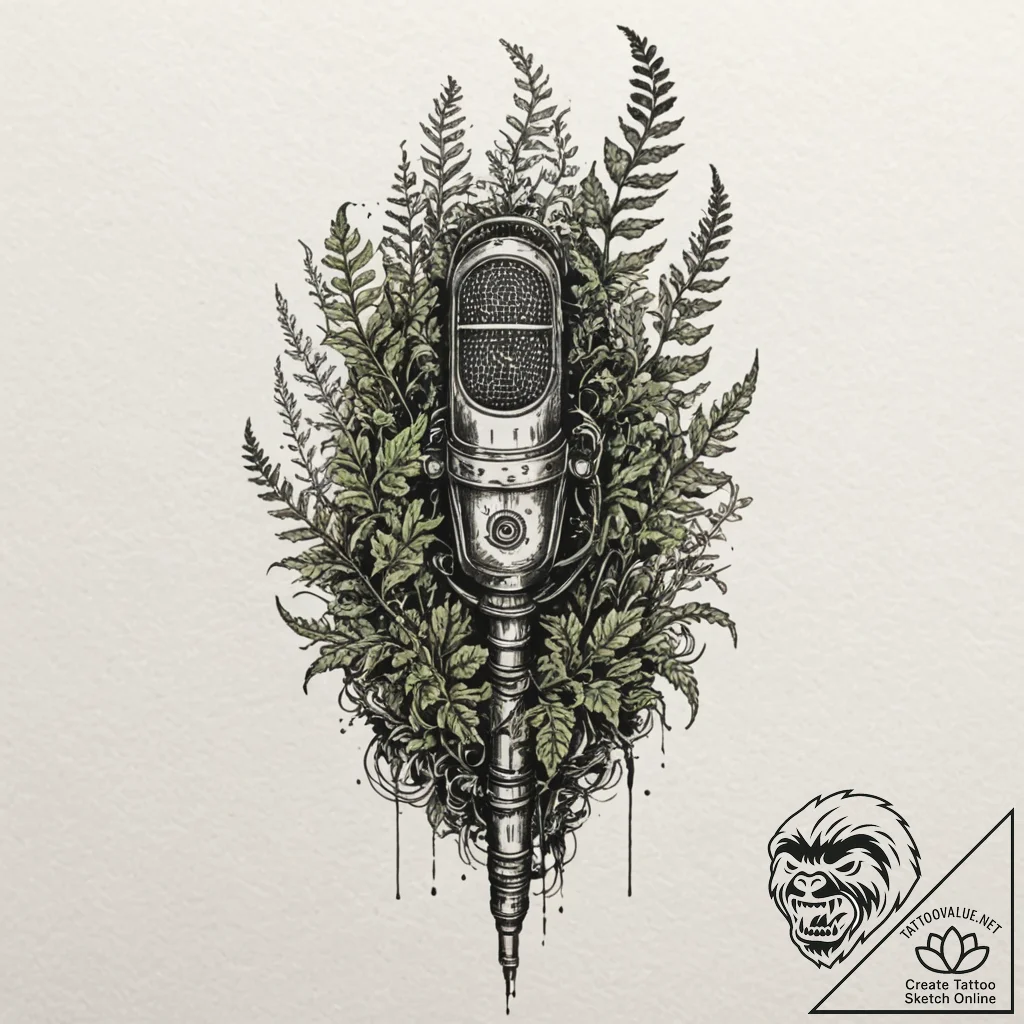 Tattoo sketch, mossy microphone, ancient voic... - tattoo sketch (№1752385897_0, 13.07.2025 05:51) — tattoovalue.net