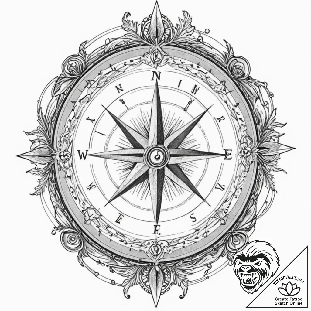 Tattoo sketch, dream logic compass, a compass... - tattoo sketch (№1752385983_0, 13.07.2025 05:53) — tattoovalue.net