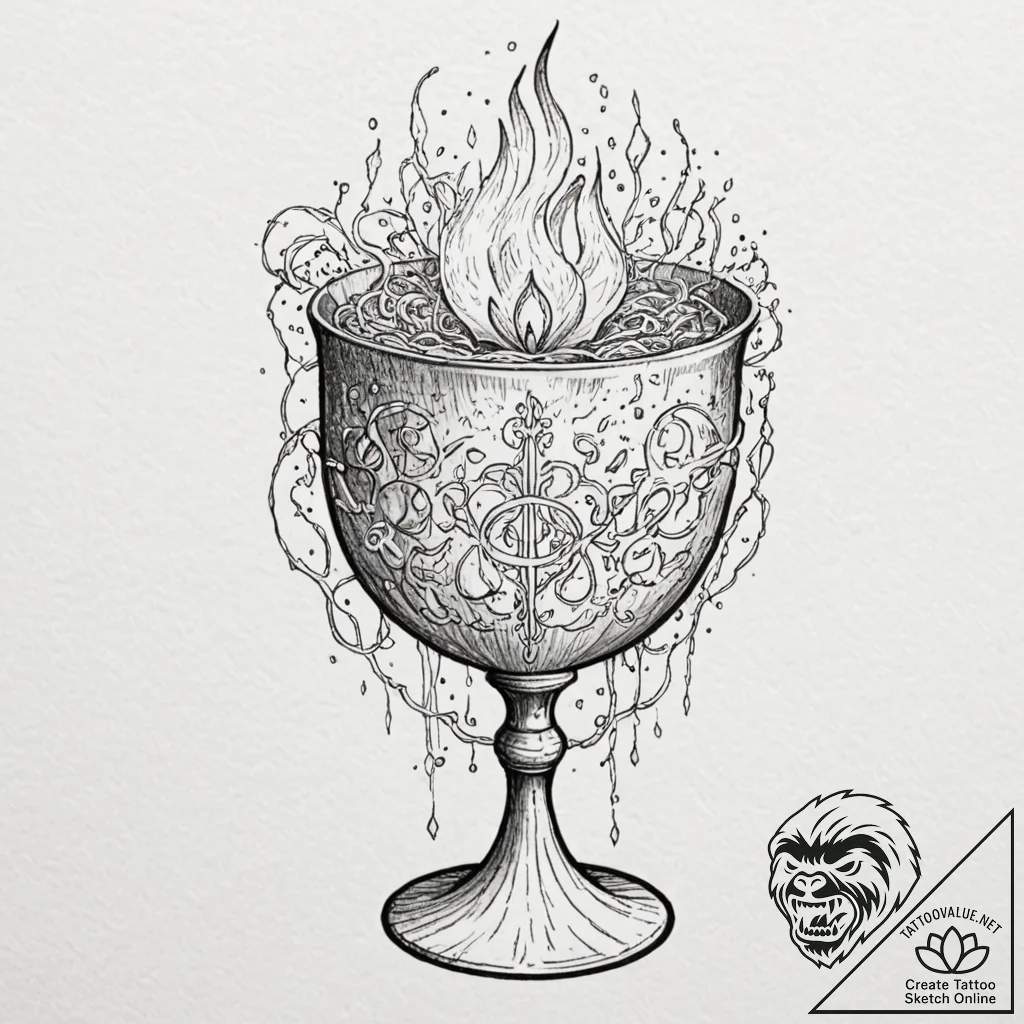 Tattoo sketch, chalice of knowledge: a mediev... - tattoo sketch (№1752386152_0, 13.07.2025 05:55) — tattoovalue.net