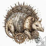 Tattoo sketch, armored armadillo with a steam… – tattoo sketch (№1752386488_0, 13.07.2025 06:01) — tattoovalue.net