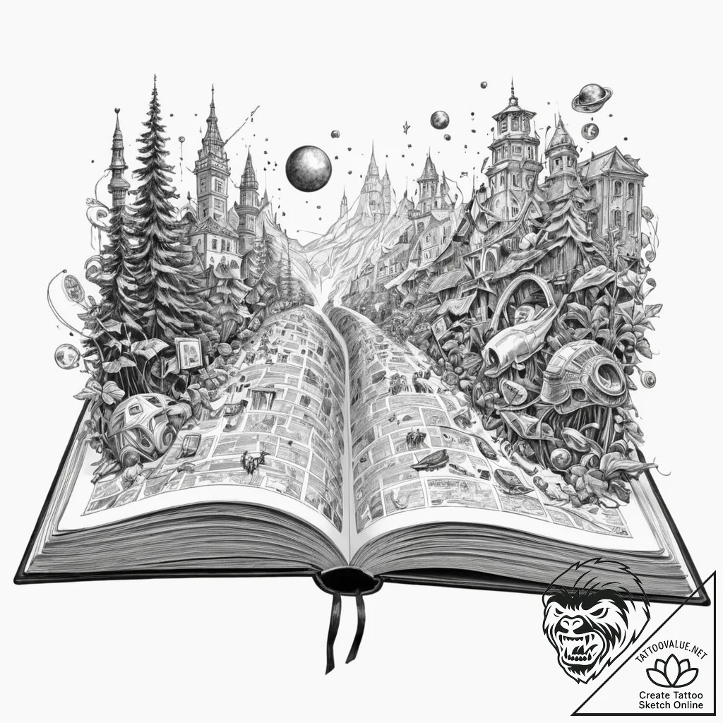Tattoo sketch, never-ending storybook (digita... - tattoo sketch (№1752386916_0, 13.07.2025 06:08) — tattoovalue.net